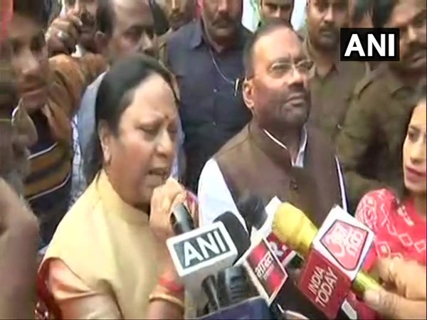 UP Minister Kamal Rani Varun talking to reporters in Unnao on Saturday 