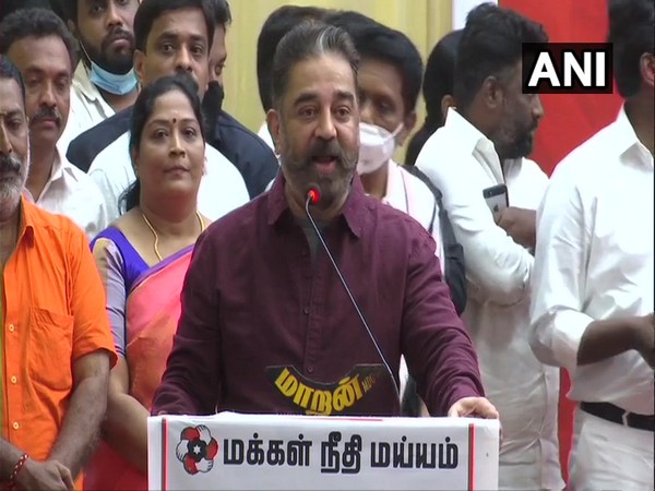 MNM chief Kamal Haasan addressing Public gathering at Madurai on Sunday. (Photo/ANI)