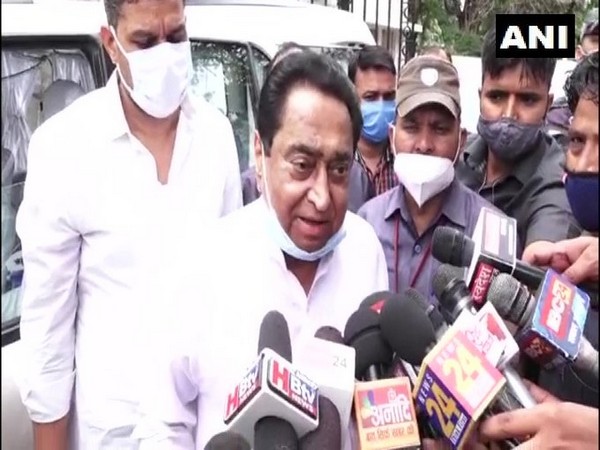 Kamal Nath speaking to reporters in Bhopal on Friday.
