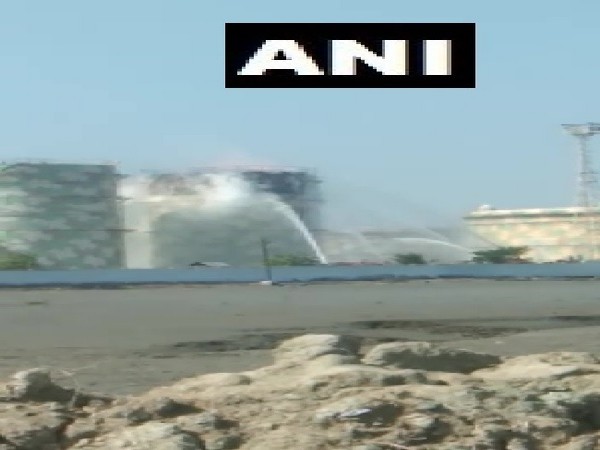 A visual from the spot where fire explosion took place in a chemical tank at a warehouse in Kandla, Gujarat on Monday. 