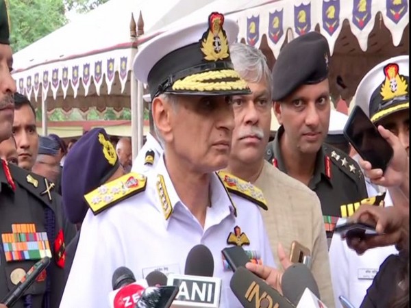 Navy Chief Admiral Karambir Singh speaking to reporters in Pune, Maharashtra on Monday