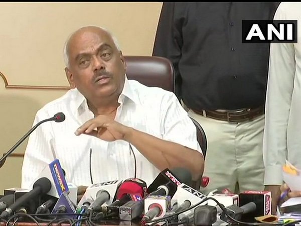 Karnataka Assembly Speaker K R Ramesh Kumar holding press conference at Bengaluru on Thursday 