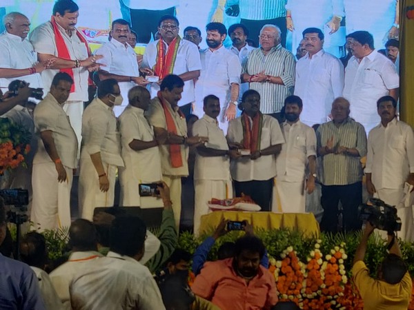 Suspended Congress leader Karate Thiagarajan joining BJP in Chennai on Thursday. (Photo/ANI)