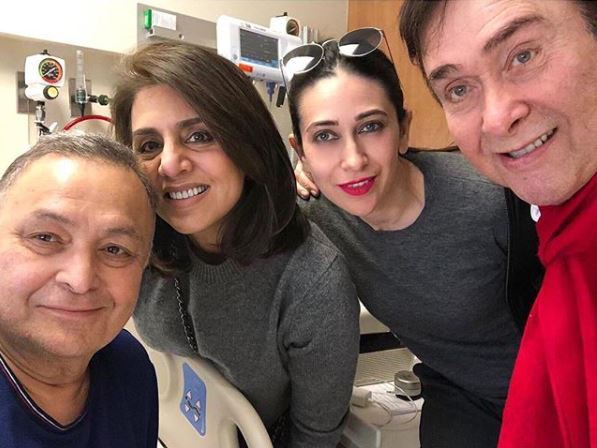 Rishi Kapoor, Neetu Kapoor, Karisma Kapoor and Randhir Kapoor, Image courtesy: Instagram