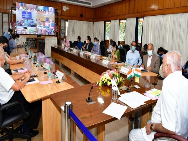 Karnataka Chief Minister BS Yediyurappa at the review meeting on Friday. [Photo/Twitter]