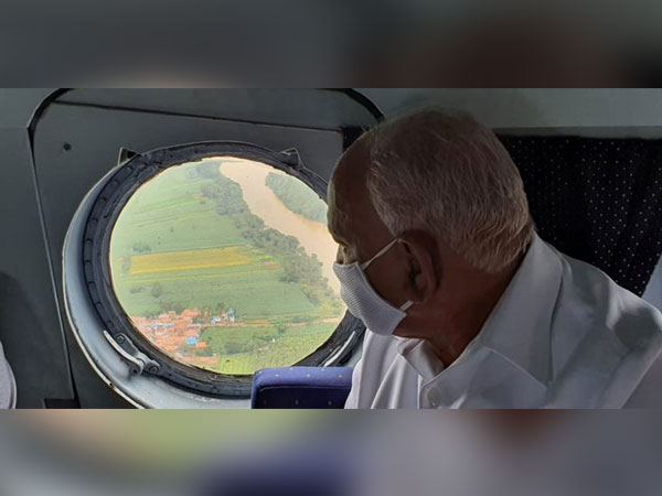 Karnataka Chief Minister BS Yediyurappa on Tuesday conducted an aerial survey of rainfall affected areas in Belagavi district.