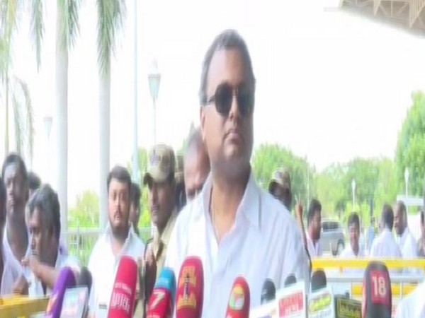 Congress MP Karti Chidambaram while speaking to media persons in Madurai, Tamil nadu on Wednesday. Photo/ANI