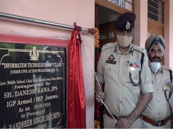 IRP 19th Battalion IGP Danesh Rana dedicating the computer lab at Kathua. (Photo/ANI)