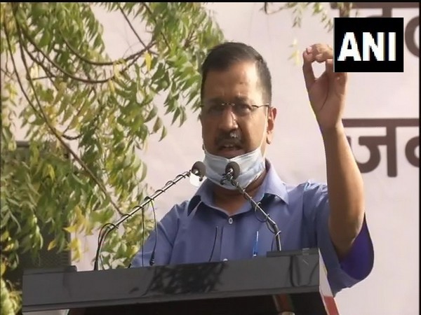 Delhi Chief Minister Arvind Kejriwal at the protetst against Centre at Jantar Mantar in Delhi. 