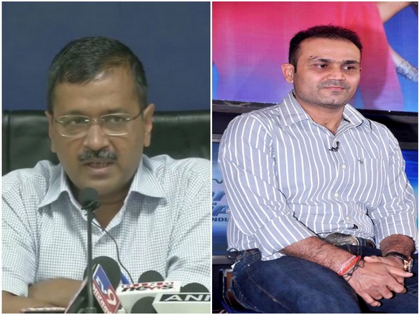 Delhi Chief Minister Arvind Kejriwal (L) and ex-cricketer Virender Sehwag (R)