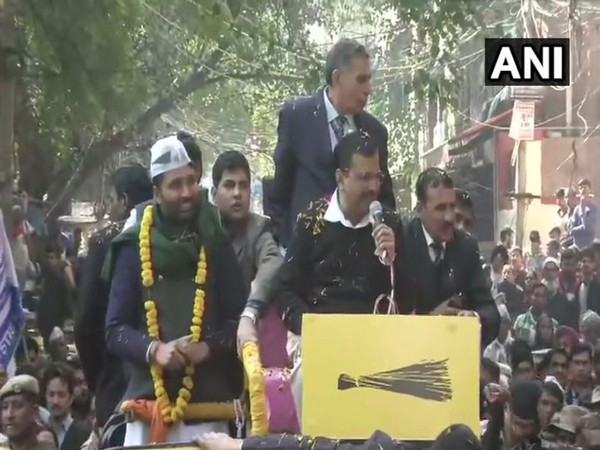 Chief Minister Arvind Kejriwal holds roadshow in Karol Bagh. Photo/ANI