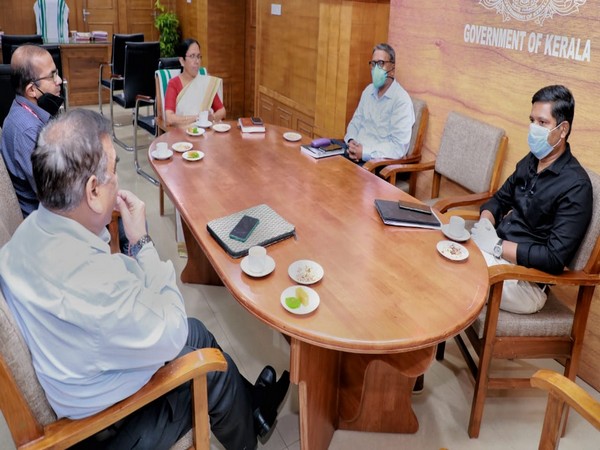 Health Minister KK Shailaja meeting with the Central team. 