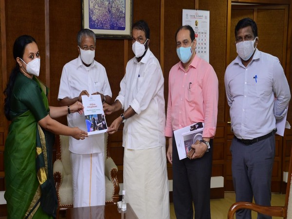 Visual of Health Minister Veena George handing over  the guidelines to Kerala Chief Minister Pinarayi Vijayan (Photo/ANI)