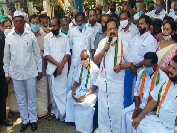 Congress leader Ramesh Chennithala at the protest on Tuesday. 