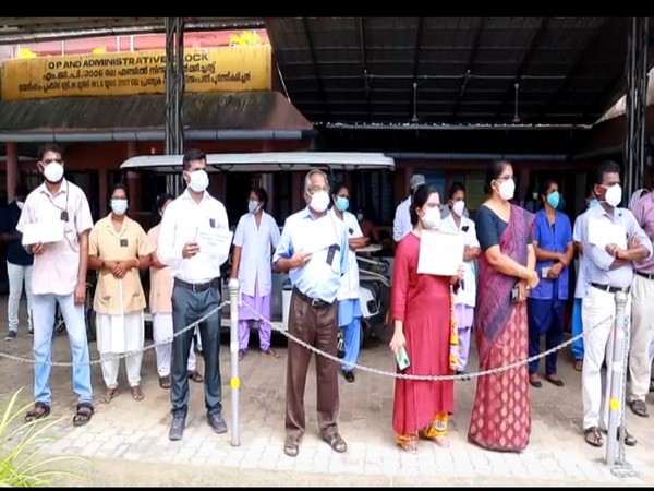 Doctors protesting at District hospital in the Mavelikkara area of Alappuzha district. (Photo/ ANI)