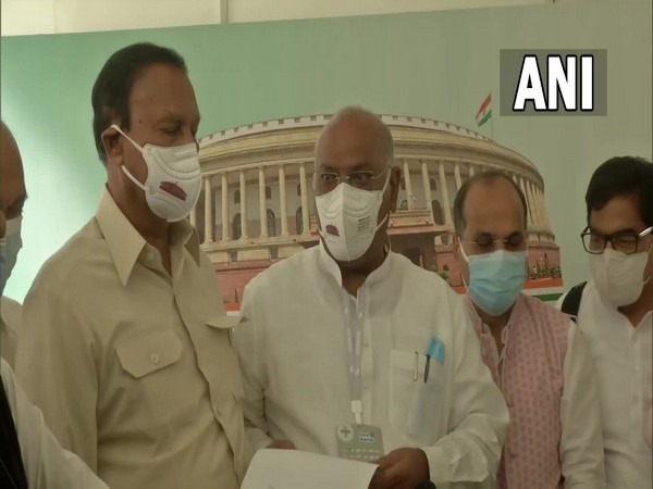 Leader of Opposition (LoP) in Rajya Sabha Mallikarjun Kharge during a press conference today. (Photo/ ANI)