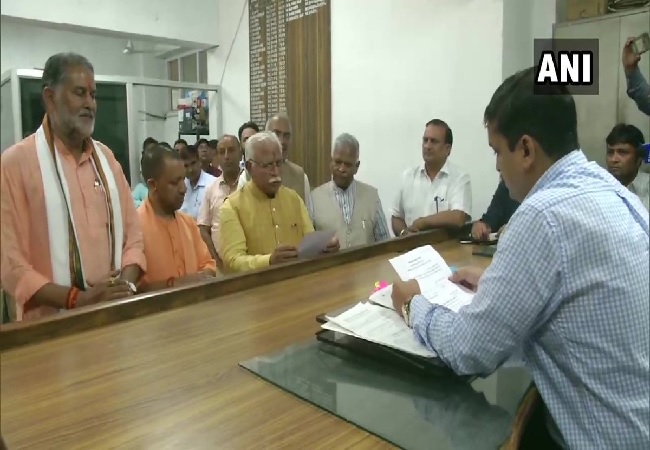 Haryana Chief Minister Manohar Lal Khattar filed his nomination for the assembly polls in Karnal on Tuesday.