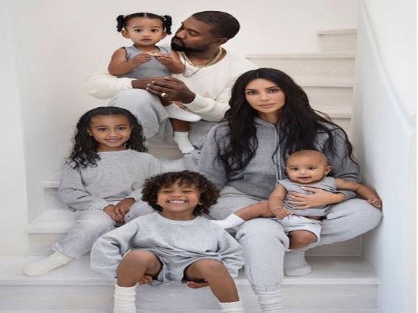 Kim Kardashian with Kanye West and family.