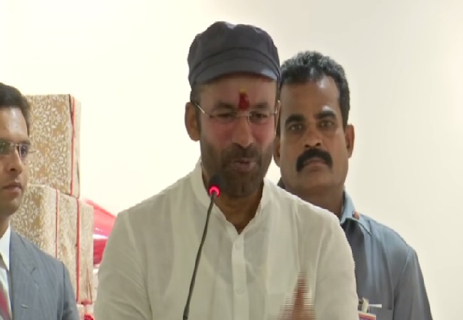 MoS for Home Affairs G Kishan Reddy speaking in Hyderabad, on Sunday. Photo/ANI