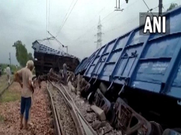 Derailed goods train (Photo/ANI)