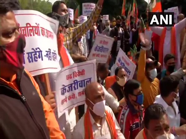 BJP members protest near CM residence in Delhi on Tuesday. (Photo/ANI)