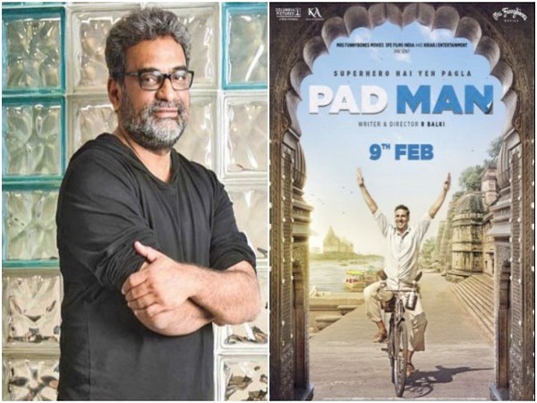 R Balki and poster of 'Pad Man' (Image source: Twitter)