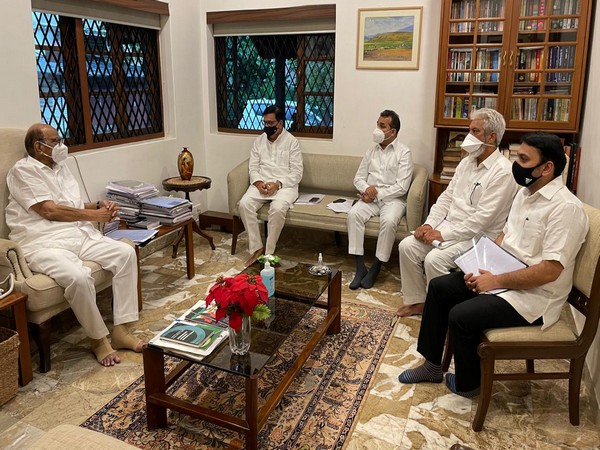 Visual of the meeting chaired by NCP Chief, Sharad Pawar (Photo/ANI)