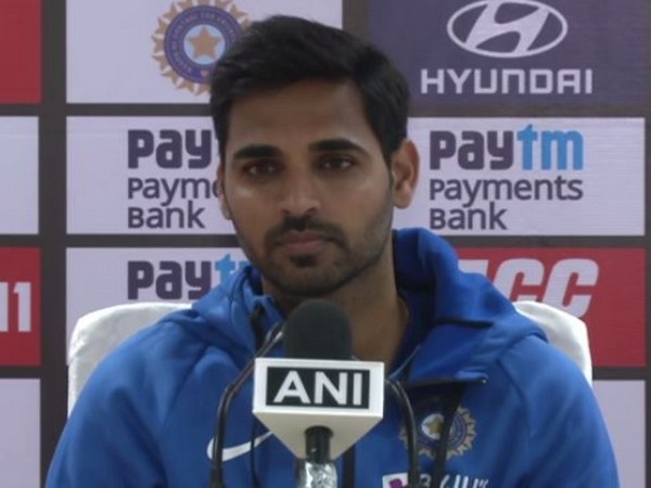 Indian cricketer Bhuvneshwar Kumar speaking at a press conference in Dharamsala, Himachal Pradesh, on Wednesday. Photo/ANI