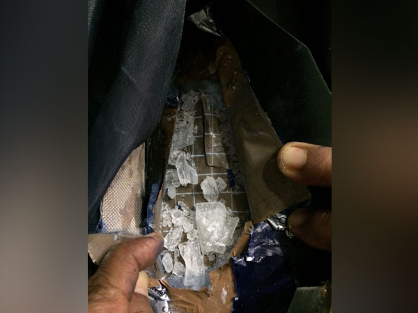 The crystal-like narcotic material detected from the passenger from Kochi on Saturday. Photo/ANI