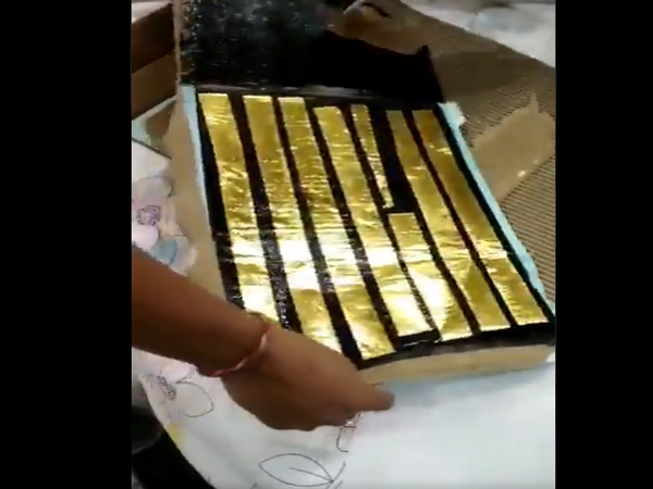599 grams gold foils seized at Kozhikode International Airport. (Pic Credit: Commissionerate of Customs (Preventive), Kochi Twitter)