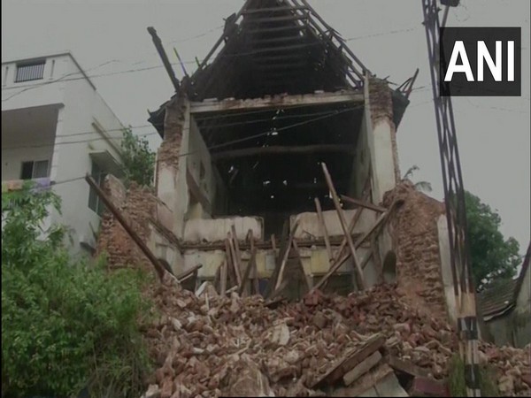 A portion of the over 600-year-old Kadavumbhagam synagogue in Kochi collapsed