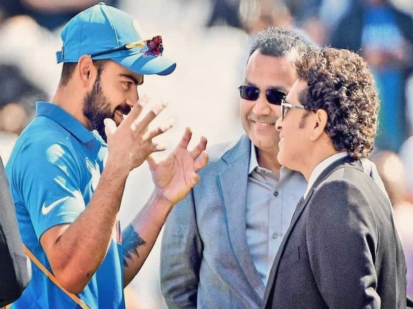 Indian skipper Virat Kohli with former cricketer Sachin Tendulkar and Virender Sehwag.