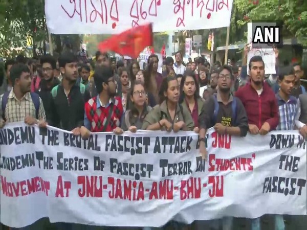 Visuals from protest by Jadavpur University students in Kolkata on Monday.