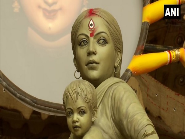 The Durga idol at Kolkata's Behala Barisha Club. (Photo/ANI)