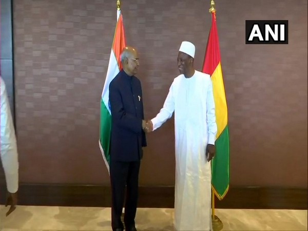 President Ram Nath Kovind (L) with his Guinean counterpart Alpha Condé (R) in Conakry on August 2 (Photo/ANI)