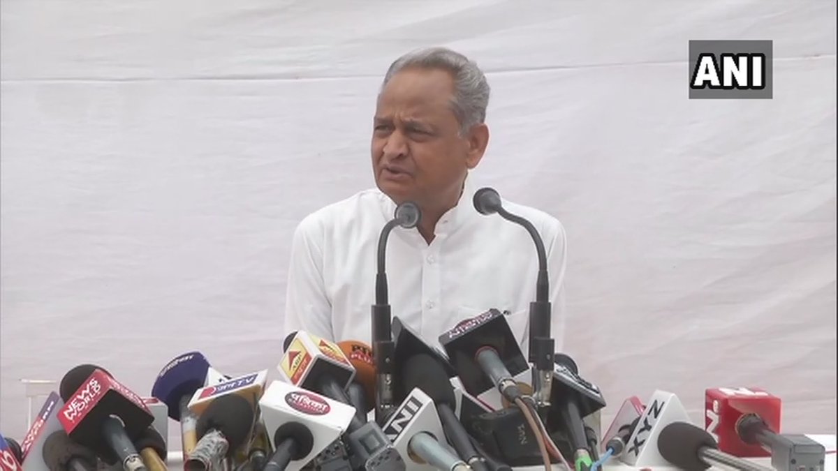 Rajasthan Chief Minister Ashok Gehlot addressing a media briefing in Jaipur