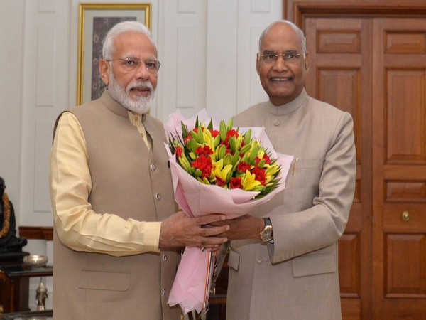 Prime Minister Narendra Modi with President Ram Nath Kovind in New Delhi on Sunday. Photo/ANI
