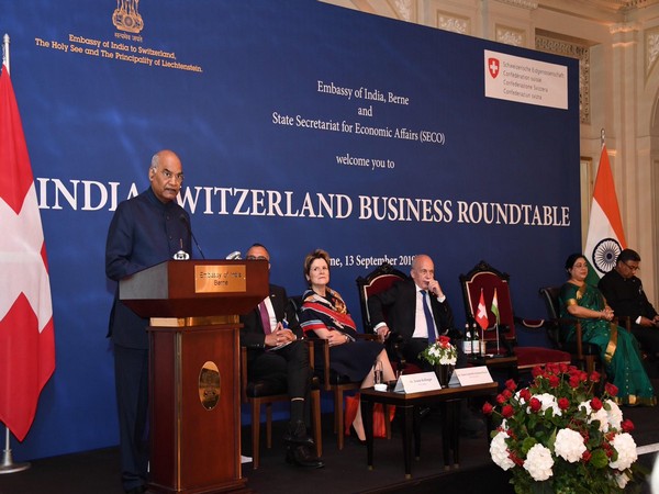 President Kovind addressing India-Switzerland Business Roundtable in Berne. Photo/Twitter