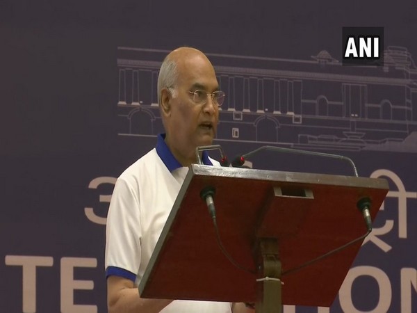 President Ram Nath Kovind addressing gathering at Rashtrapati Bhavan on International Yoga Day,