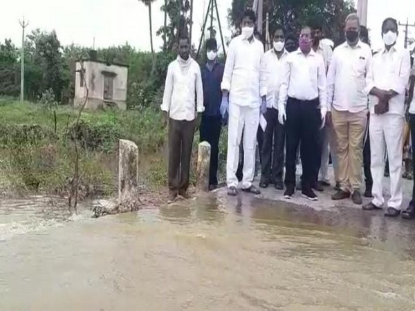 Krishna District Collector and local MLA on Monday inspected areas where floodwater of Munneru stream is overflowing in Krishna district. (Photo/ANI) 