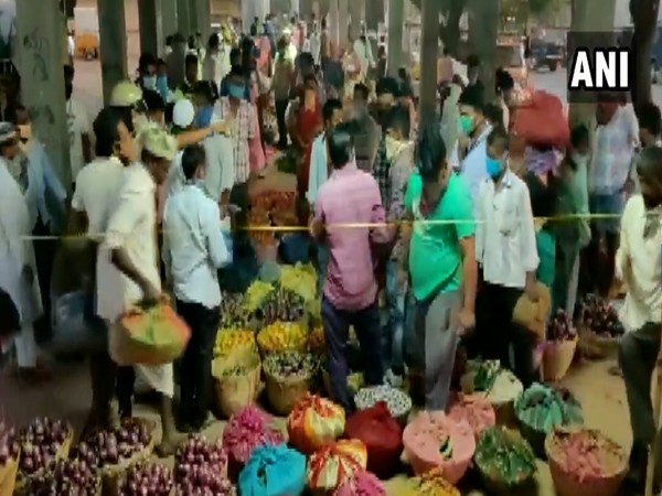 People gathered in large numbers to buy vegetables at a market in Gadag on Saturday.