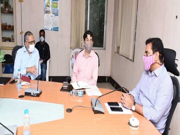 Telangana IT and Industries Minister KT Rama Rao during the review meeting. Photo/ANI