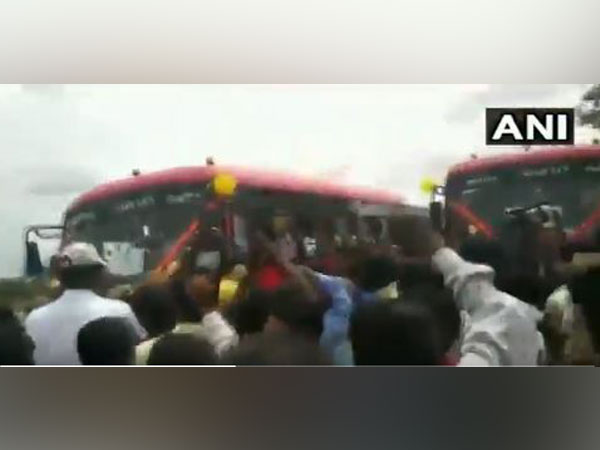 workers of Yermarus Thermal Power Station staged protest in Raichur on Wednesday. [Photo/ANI]