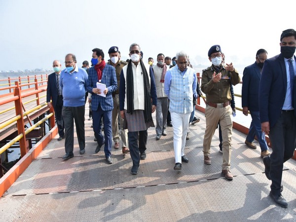 Uttarkhand Chief Minister Trivendra Singh Rawat inspects Kumbh Mela preparations. (Photo: ANI)