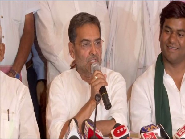 RLSP leader Upendra Kushwaha speaking to media persons in Patna on Tuesday. Photo/ANI