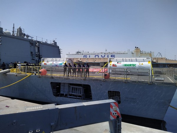 INS Kolkata carrying medical supplies departs from Kuwait (Photo Credit: Twitter/ India in Kuwait)