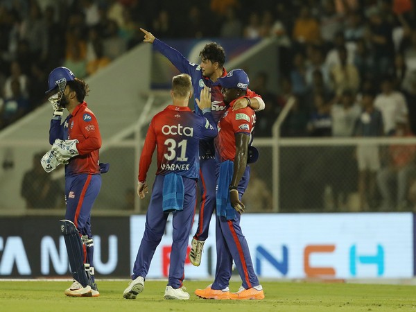 Kuldeep Yadav celebrates after taking his fourth wicket against KKR (Image: IPL Twitter)