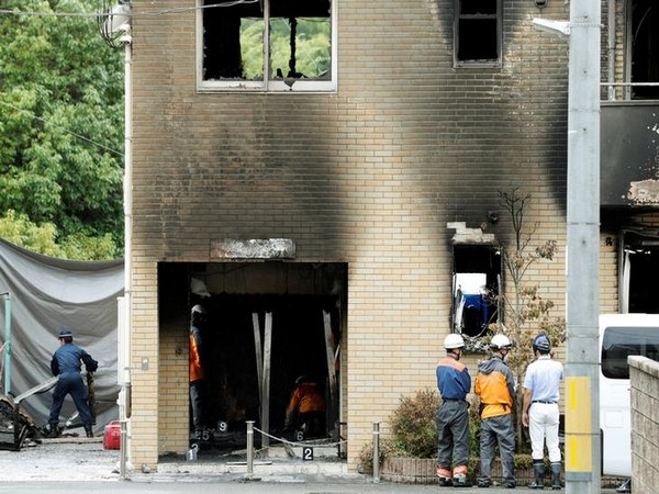 The destroyed building which housed the Kyoto Animation Studio after Thursday's attack (Photo/Reuters)