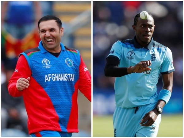 Afghanistan's Mohammad Nabi (L); England's Jofra Archer (R)