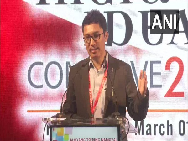 Jamyang Tsering Namgyal speaking at the event in Kevadia, Gujarat on Saturday.